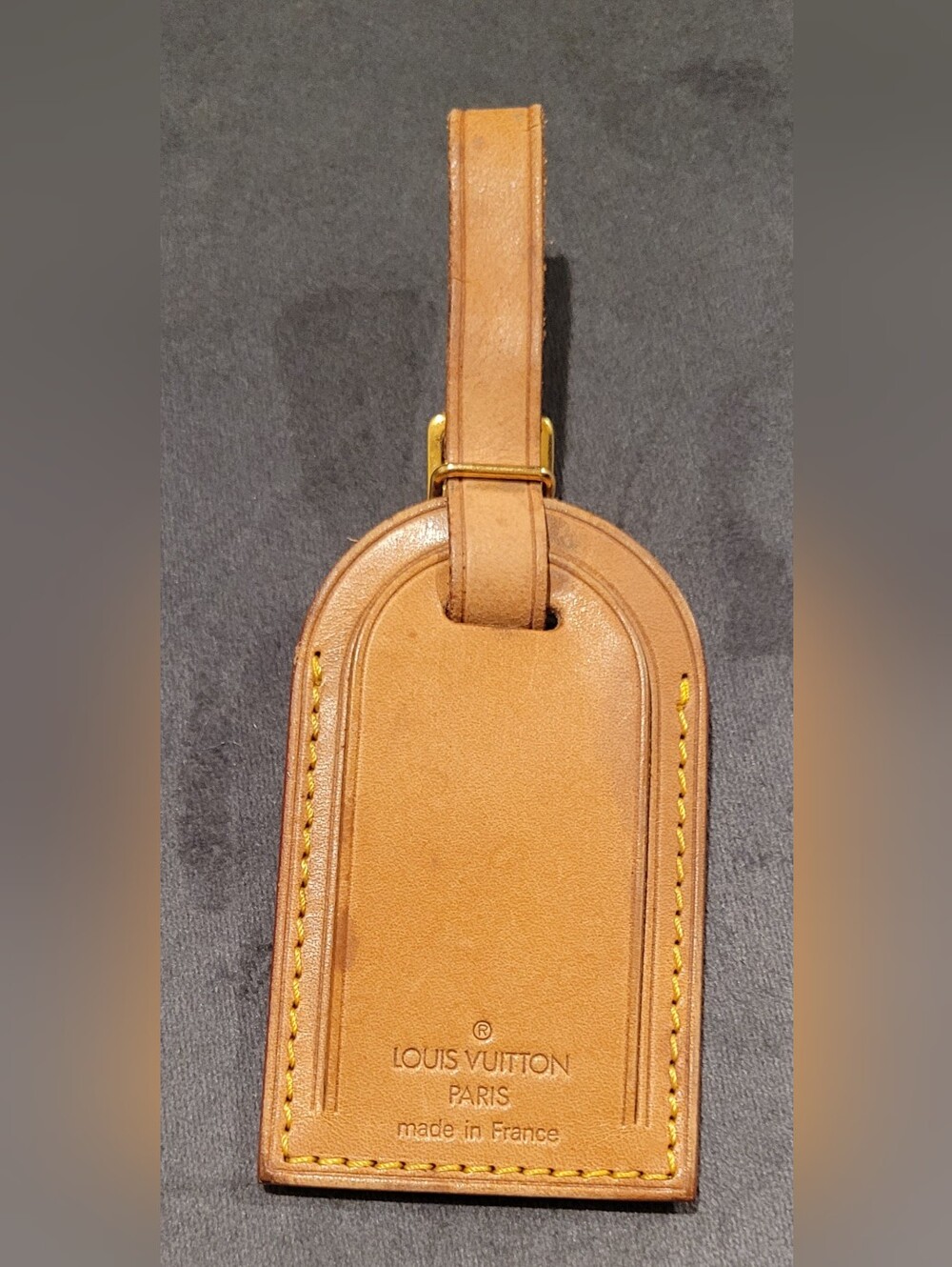 Louis Vuitton Tan Leather Luggage Tag with Yellow Stitching